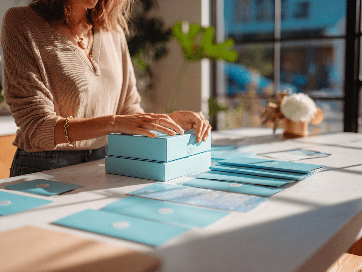 u3744633422 Woman arranging premium sample boxes and printed c6226c1f 86ed 4f75 aaef 42d36437cc0b 3
